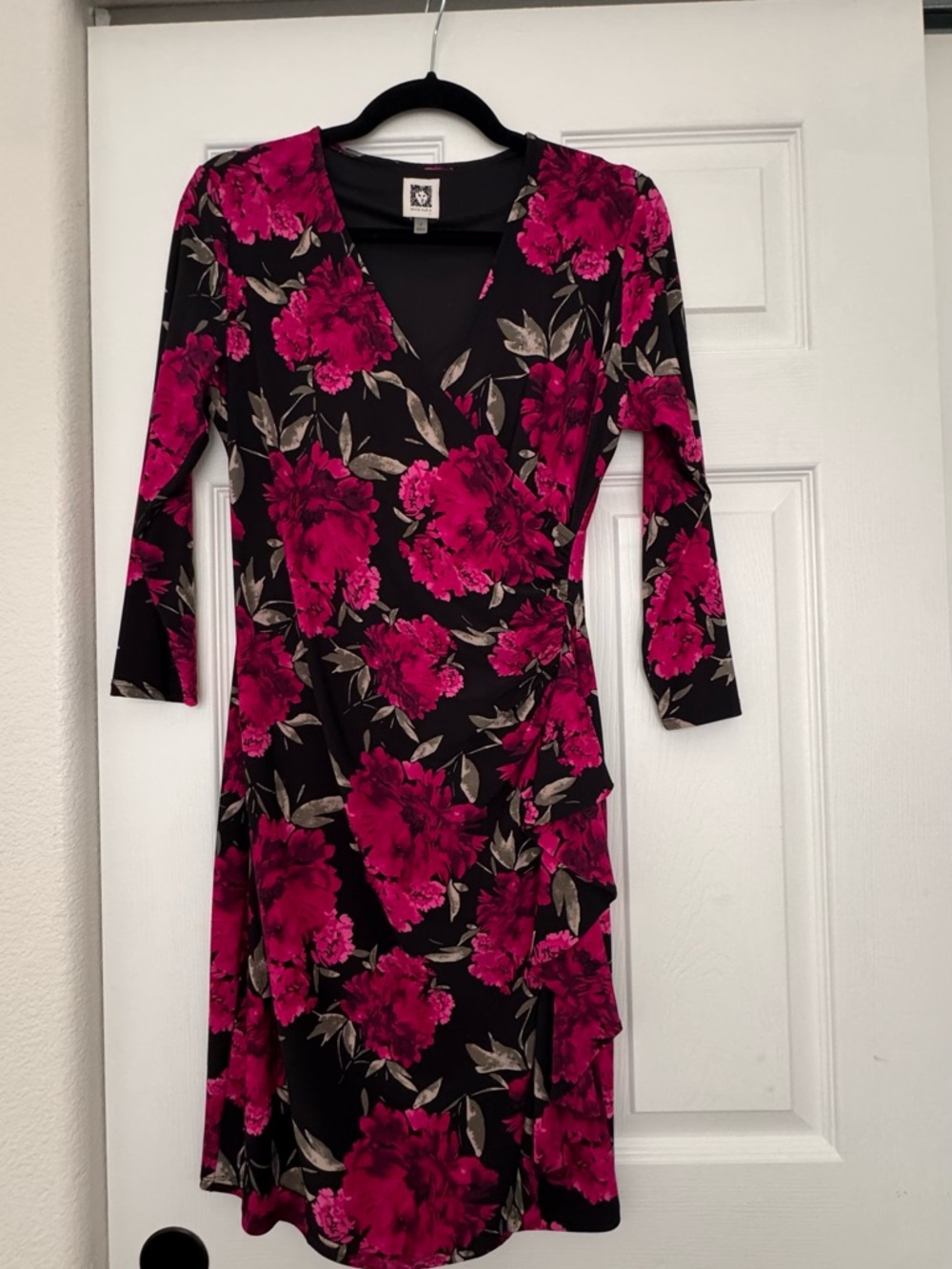 Women’s Anne Klein Black & Fuchsia Floral Wrap Dress
